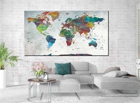 World Map Canvasworld Map Wall Artworld Map Watercolorlarge - Etsy