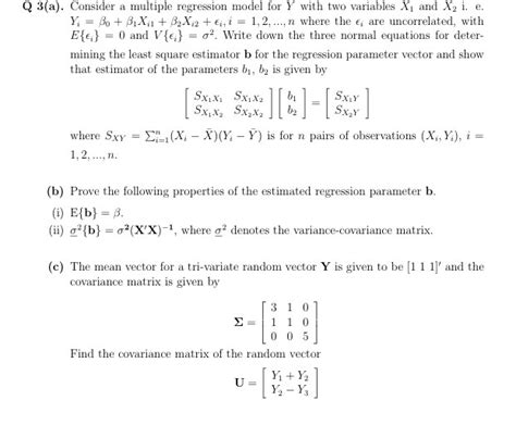 Solved Consider A Multiple Regression Model For Y With Two Chegg