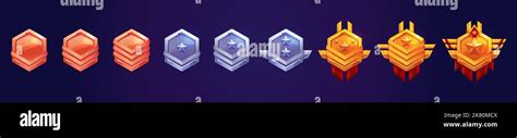 Game Rank Icons Level Badges Bronze Silver And Gold Metallic Ui