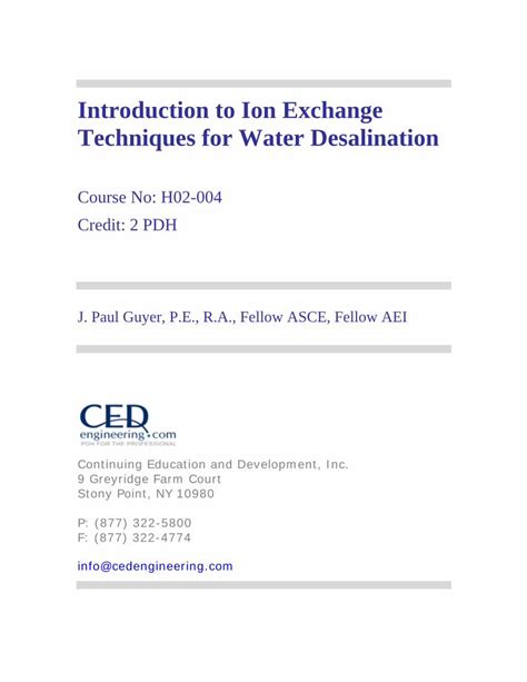 Pdf Introduction To Ion Exchange Techniques For Water Desalination To