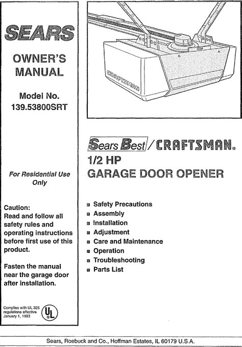 Sears Garage Door Opener Manuals