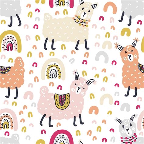 Premium Vector Free Hand Drawing Vector Seamless Pattern Of Lamas And