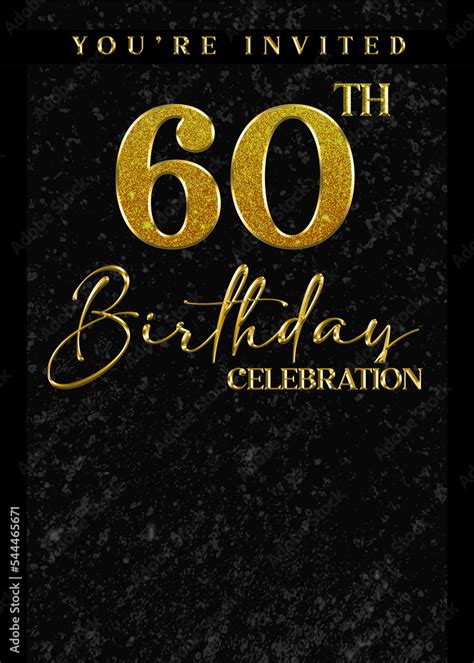 60th Birthday Celebration Black Gold Flyer Design Invitation Template