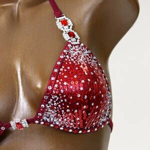 Npc Ifbb Competition Bikini Sparkling Deep Red Sequin Bikini Suit