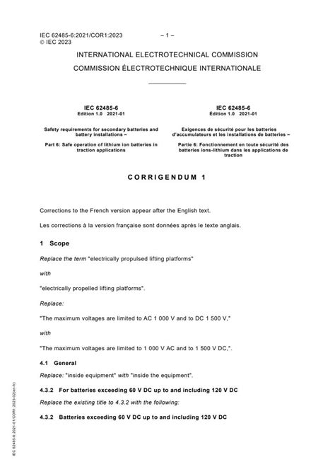 IEC 62485 6 2021 COR1 2023 Corrigendum 1 Safety Requirements For