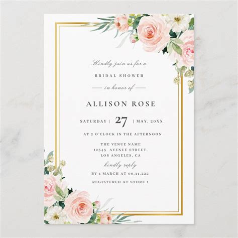 Blush Pink Floral Bridal Shower Invitation Zazzle