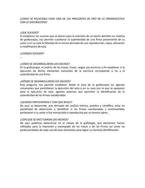 7 Preguntas EN LA Grafoscopia COMO SE RELACIONA CADA UNA DE LAS