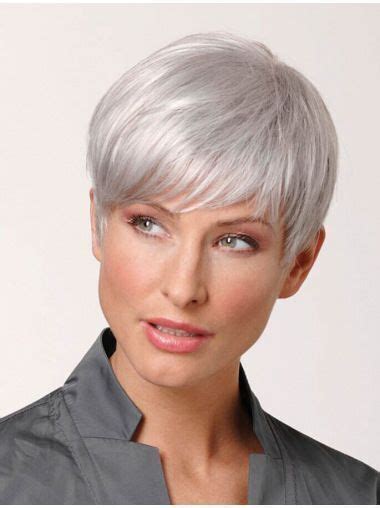 Women Short Pixie Wig Silver Grey Wigs Natural Gray Full Straight Wig