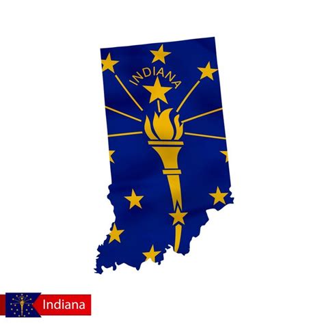 Mapa Del Estado De Indiana Con La Bandera Ondeante Del Estado De Ee Uu