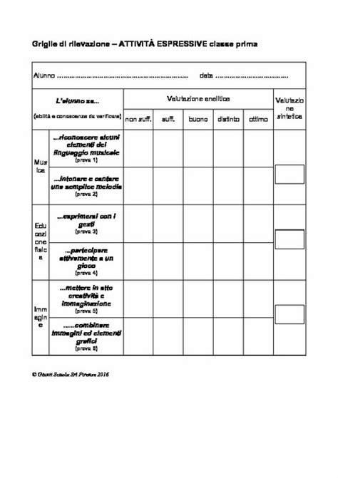 Griglie Di Rilevazione Musica Movimento Immagine Classe 1 Giunti Scuola