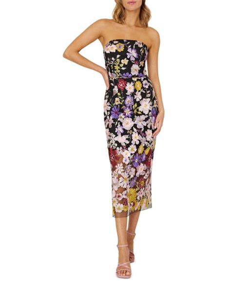 Milly Floral Embroidered Mesh Strapless Midi Dress Lyst