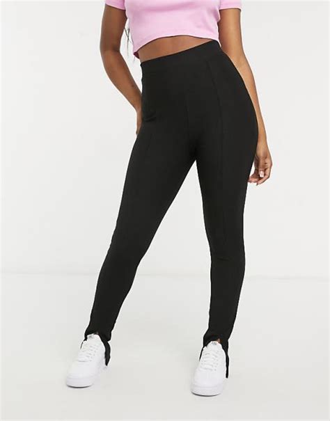 Stradivarius Split Front Leggings In Black Asos