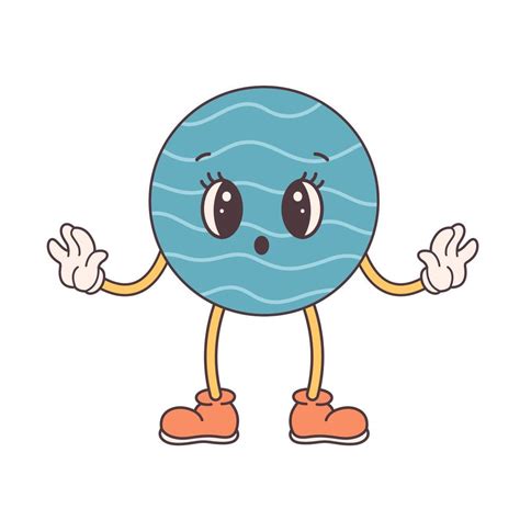 Trendy Cartoon Groovy Planet Character In Retro Style 60s And 70s