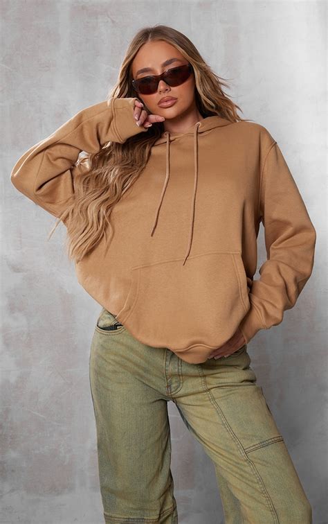 Camel Oversized Sweat Hoodie Tops Prettylittlething