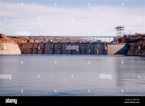 From The Lake Reservoir View Of Glen Canyon Dam On Lake Powell And The Colorado River In Page