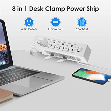 ANNQUAN Desktop Clamp Power Strip With 4 USB Ports Desk Mount Power