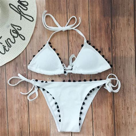 Conjunto de Bikini acanalado para mujer bañador pequeño de cuerda