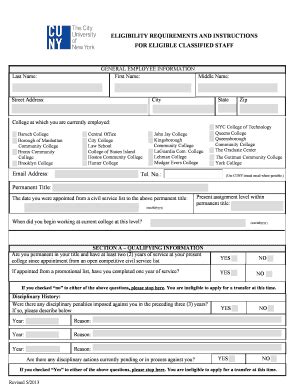 Fillable Online Csi Cuny ELIGIBILITY REQUIREMENTS AND INSTRUCTIONS FOR