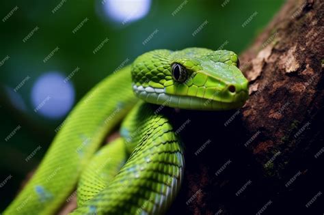 Premium AI Image | green venomous snake on the tree