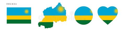 Rwanda Flag In Different Shapes Icon Set Flat Vector Illustration