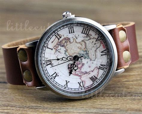 Men Woman Watch Vintage Map World Map Watch Leather Wrist Watch