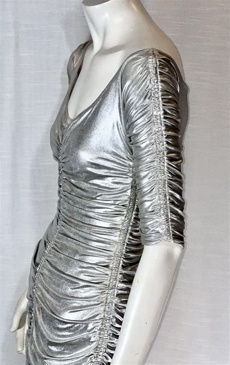 Dolce And Gabbana S S 2003 Sexy Ruched Silver Dress Siz… Gem