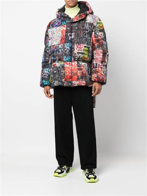 Khrisjoy Graffiti Print Down Puffer Jacket Black FARFETCH