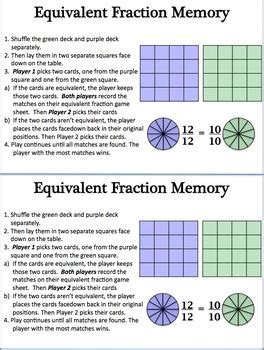 Fractions Equivalent Fraction Memory Game By Cookie Tpt