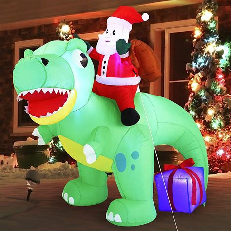 Large Santa Ride On Dinosaur Inflatable 6 Ft Christmas Inflatables