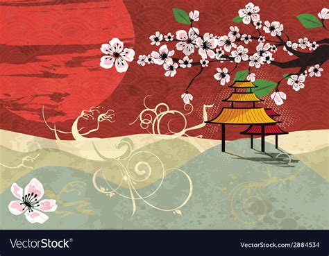 Japanese Card With Cherry Blossom Sakura Vector Image