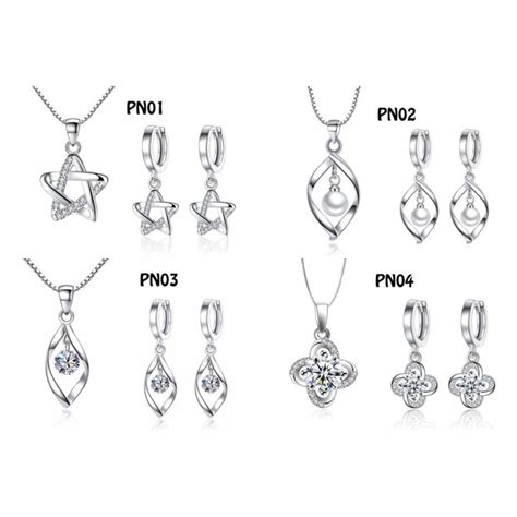 【promosi Raya Viral】s925 Silver Luxury Necklace Earring Set T For