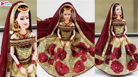 Barbie Doll Lehenga Making How To Decorate Indian Barbie Doll In