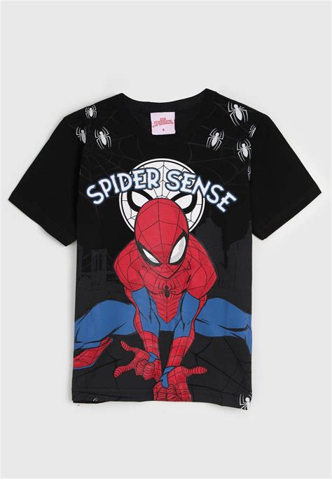 Camiseta Brandili Infantil Homem Aranha PretaGola RedondaManga