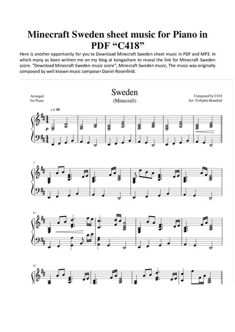 Calaméo Minecraft Sweden Sheet Music For Piano In Pdf By C418