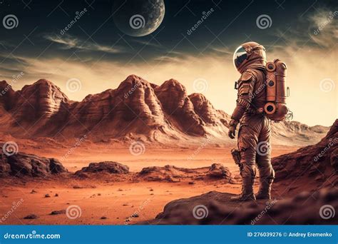 An Astronaut On Mars The Red Planet Generative Ai Stock Illustration