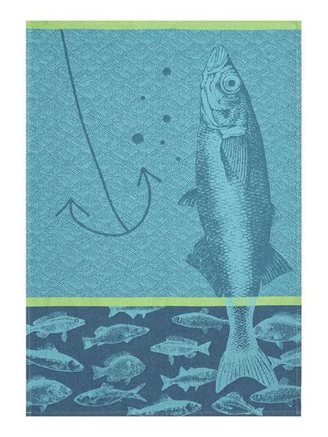 Torchon Imprim En Jacquard De Coton Poissons Bleu Kiabi