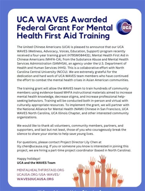 Uca Waves Awarded Federal Grant For Mental Health First Aid Training