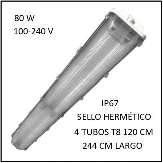 Luminario Led W Ip Sello Herm Tico Pc Abs Tubos T Vidrio