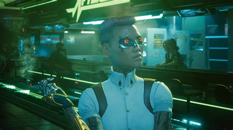 A Cyberpunk 2077 Screenshot Showing Aa Cyborg Woman Posing With A