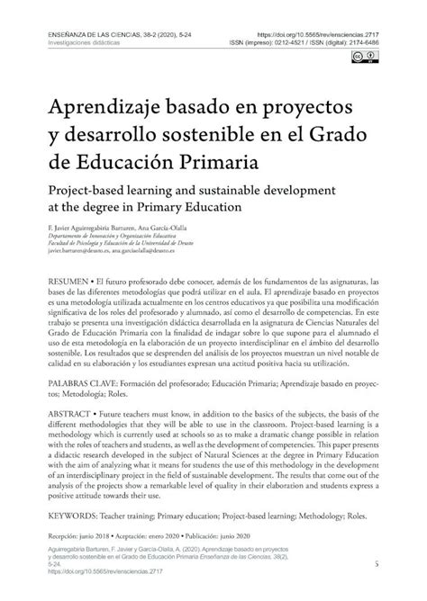 PDF Aprendizaje Basado En Proyectos Y Desarrollo Sostenible En El