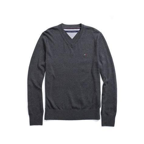 Tommy Hilfiger Big And Tall Classic V Neck Sweater In Black For Men Asphalt Heather Lyst