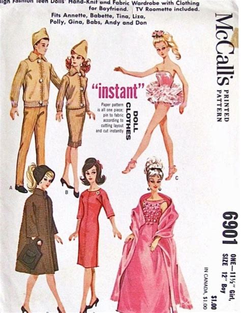 PDF Pattern Doll Clothes Barbie And Ren Dolls Vintage 1960s Mc Calls