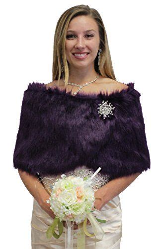 Tion Design Women Bridal Fur Wrap One Size Purple Shawl With Free Brooch Bridal Fur Bridal