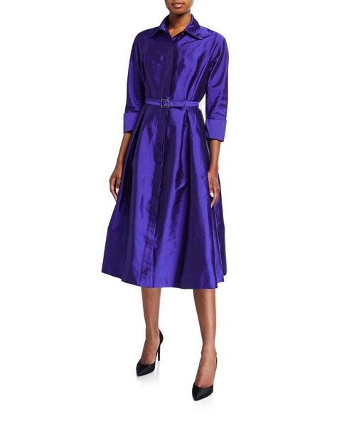 Rickie Freeman For Teri Jon Sleeve Belted Taffeta Shirtdress