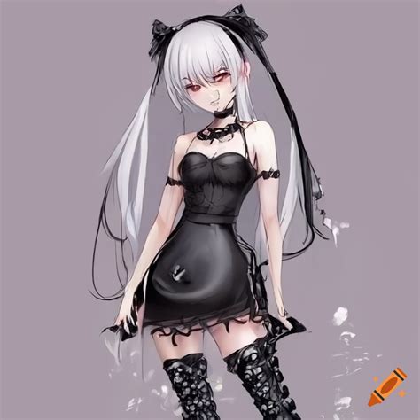 Goth Anime Woman In White Dress And Black Boots On Craiyon