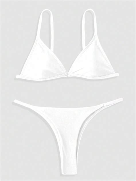 Swim Basics Bikini Minimalista De Unicolor Para Vacaciones En La Playa Para El Verano Moda De