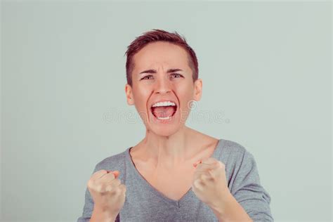 Frustrated Close Up Very Angry Woman Screaming In Horror Grimace