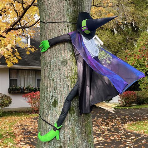 Crashing Witch Into Tree Large Halloween Decor Outside Flying