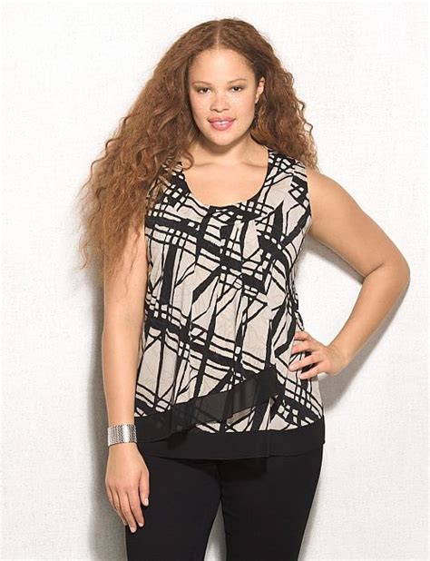 Roz ALI Plus Size Abstract Chiffon Trim Top Roz Ali Trim Top Tops