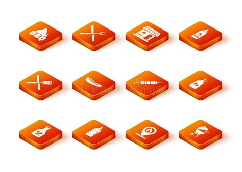 Set Ketchup Bottle Mustard Crossed Knife And Spatula Hot Chili Pepper Pod Location With Fire